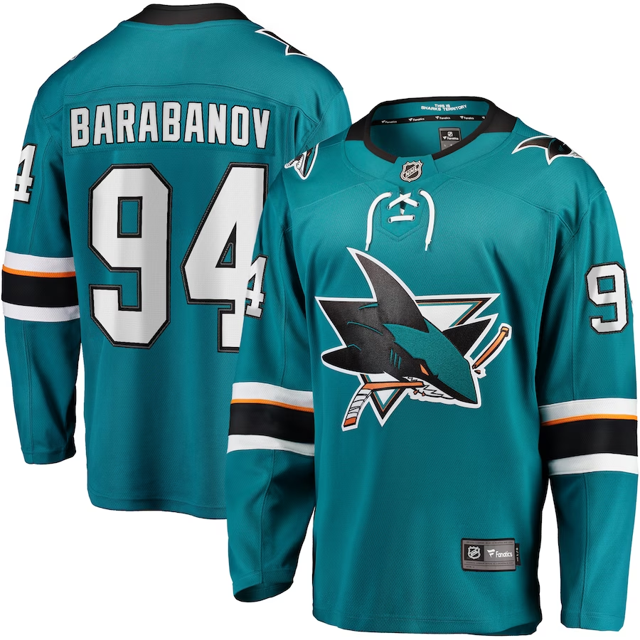 Men's San Jose Sharks Alexander Barabanov #94 Teal Breakaway Jersey